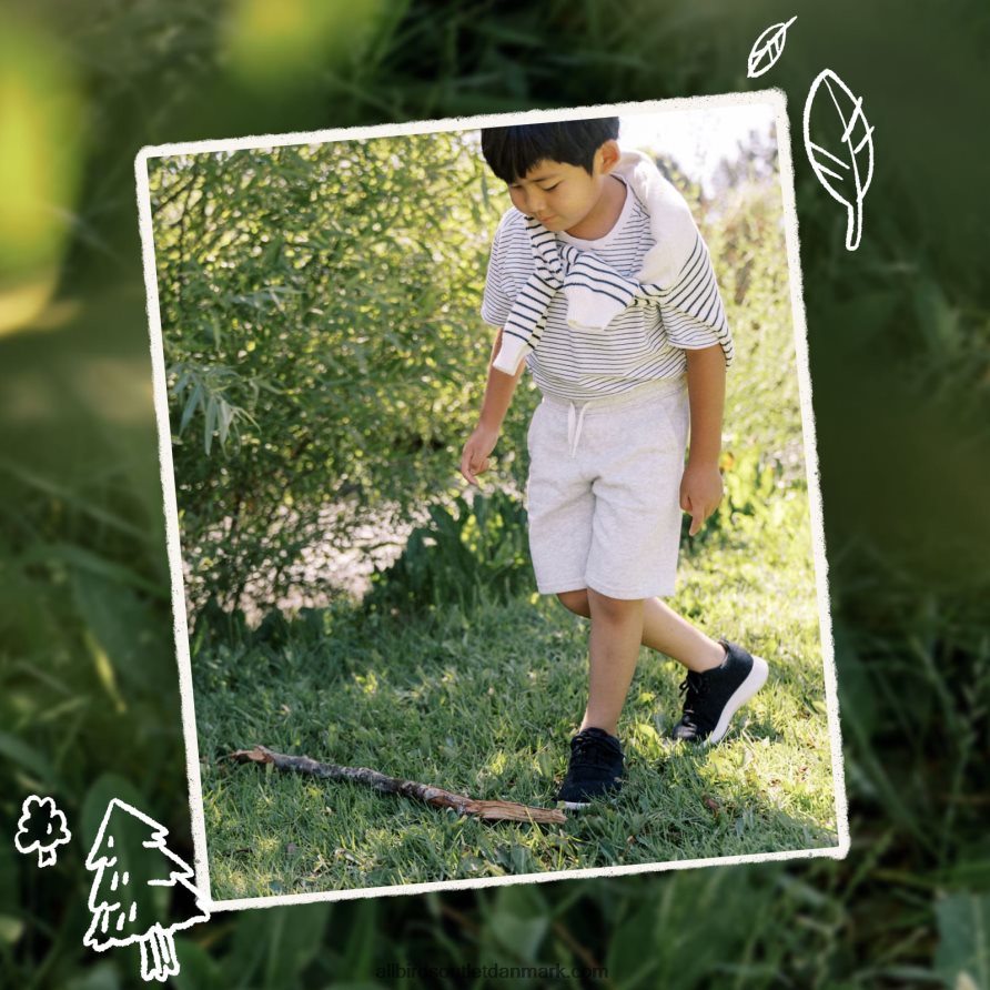 Allbirdssmallbirds uldløbere - store børn X646JH262 naturlig sort (trives blågrøn sål)